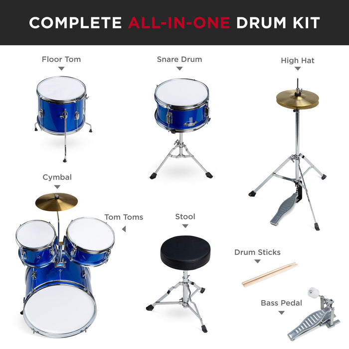 Kids Beginner All Wood Acoustic Drum Kit Starter Set w/ Stool, Drumsticks