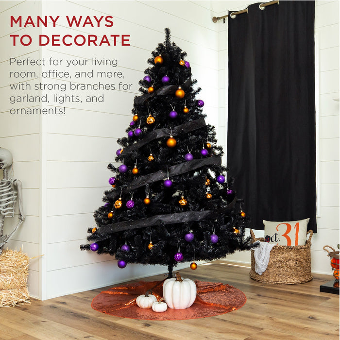 Artificial Black Christmas Tree w/ Easy Assembly, Foldable Metal Stand