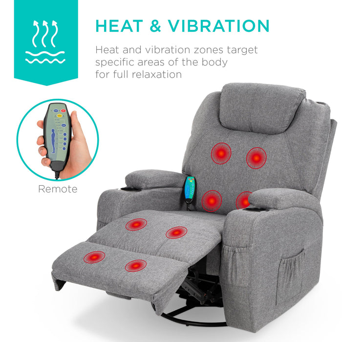 Linen Fabric Swivel Massage Recliner Chair w/ Remote Control, 5 Modes