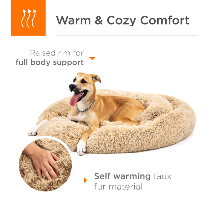 Self-Warming Shag Fur Calming Pet Bed w/ Water-Resistant Lining - Brown