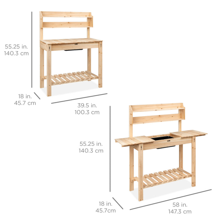 Wood Garden Potting Bench w/ Sliding Tabletop, Food Grade Dry Sink