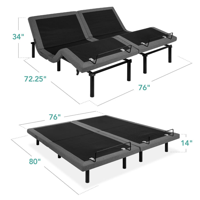 Sommier réglable avec massage, télécommande, ports USB