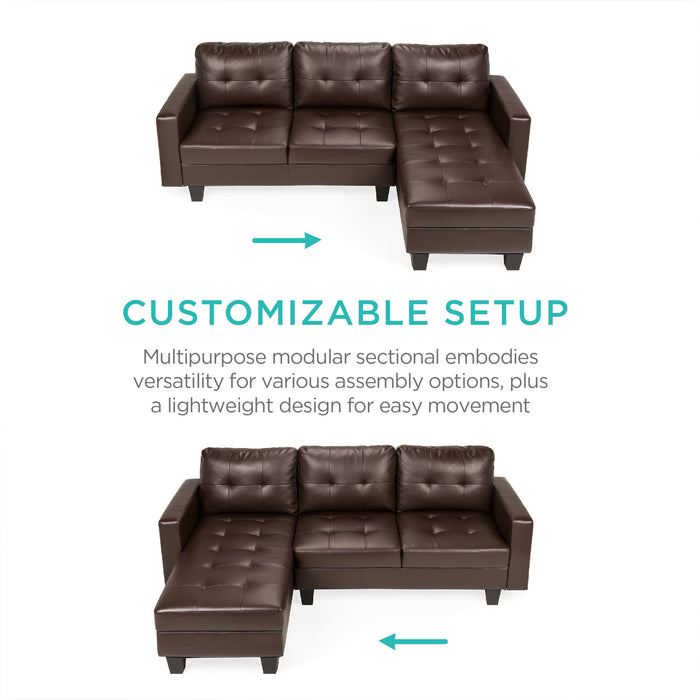 L-Shape Customizable Faux Leather Sofa Set w/ Ottoman Bench