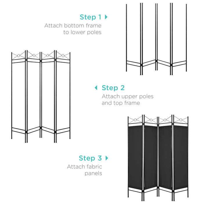 4-Panel Folding Privacy Screen Room Divider Decoration Accent, 6ft