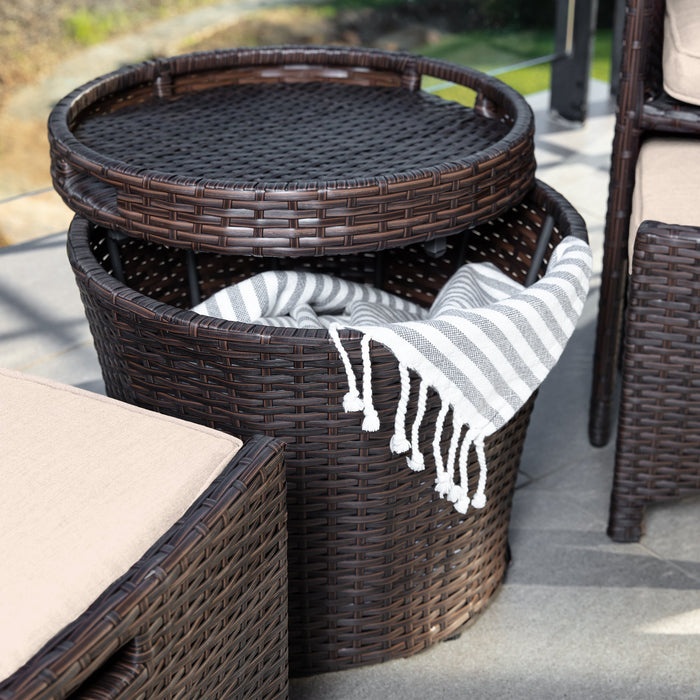 5-Piece Outdoor Wicker Bistro Set w/ Side Storage Table, No Assembly