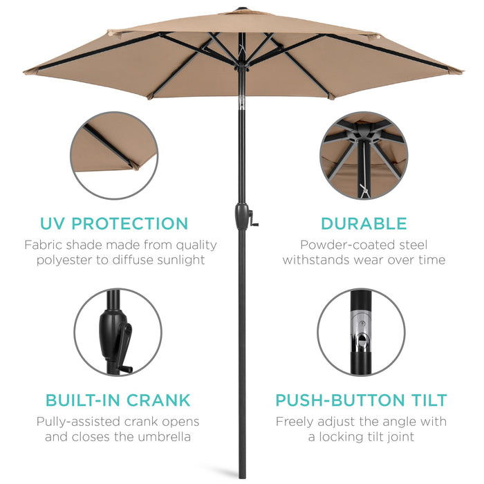 Outdoor Market Patio Umbrella w/ Push Button Tilt, Crank Lift - 7.5ft