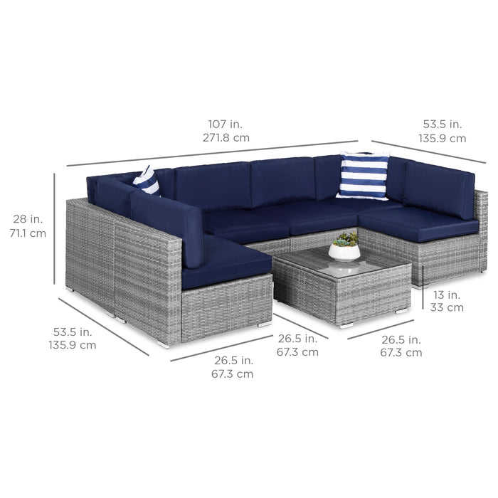 Ensemble de conversation modulaire en osier de 7 pièces avec 2 oreillers et housse