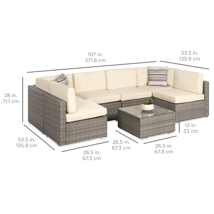 Ensemble de conversation modulaire en osier de 7 pièces avec 2 oreillers et housse