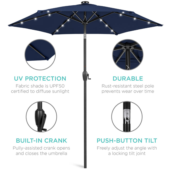 Outdoor Solar Patio Umbrella w/ Push Button Tilt, Crank Lift - 7.5ft