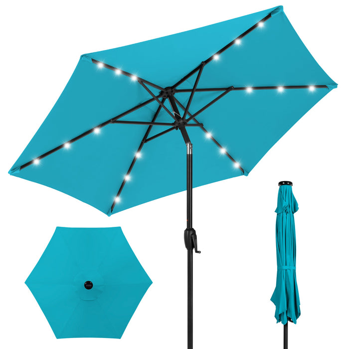 Outdoor Solar Patio Umbrella w/ Push Button Tilt, Crank Lift - 7.5ft