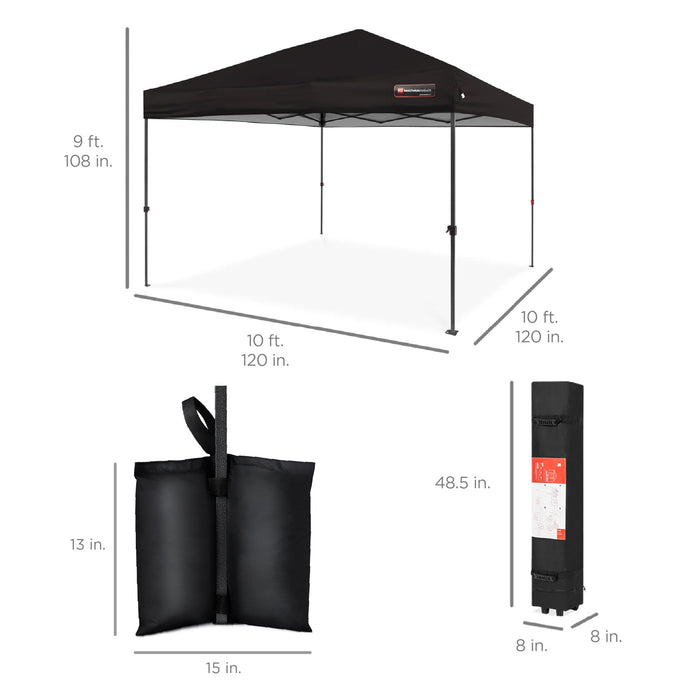 One-Person Setup Instant Pop Up Canopy w/ Case, 4 Weight Bags - 10x10ft