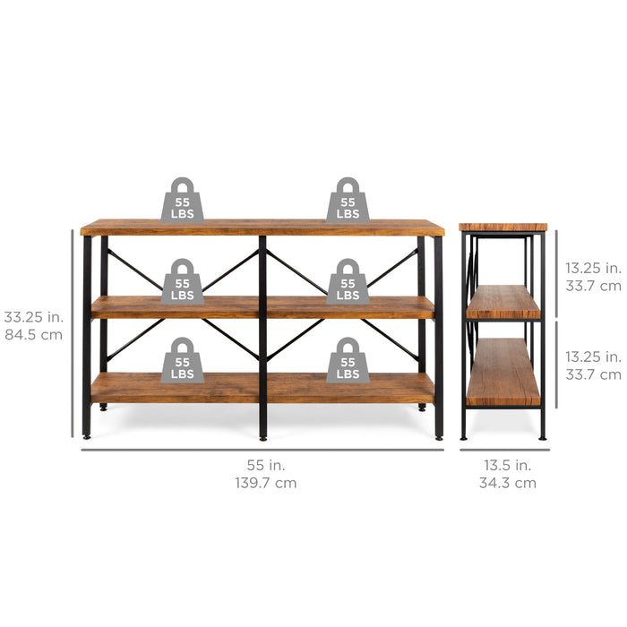 3-Tier Industrial Hallway Console Table for Living Room, Entry Way - 55in