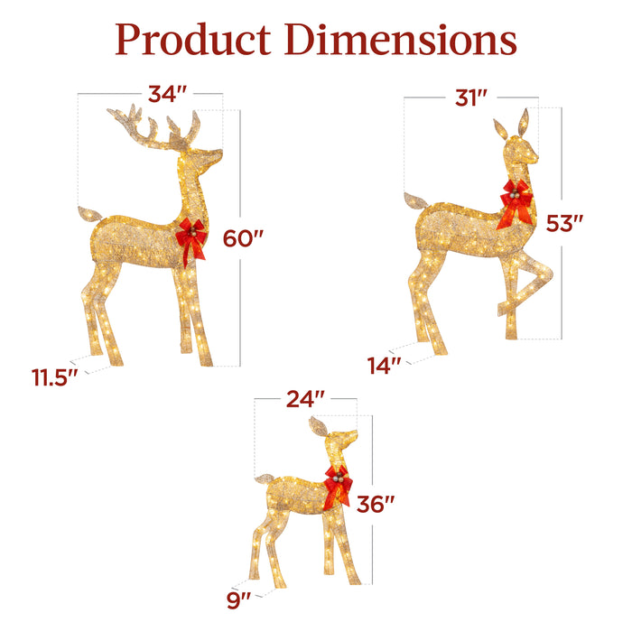 3-Piece Lighted Christmas Deer Set Outdoor Decor with LED Lights