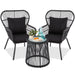 3-Piece Patio Wicker Conversation Bistro Set w/ 2 Chairs, Glass Top Table