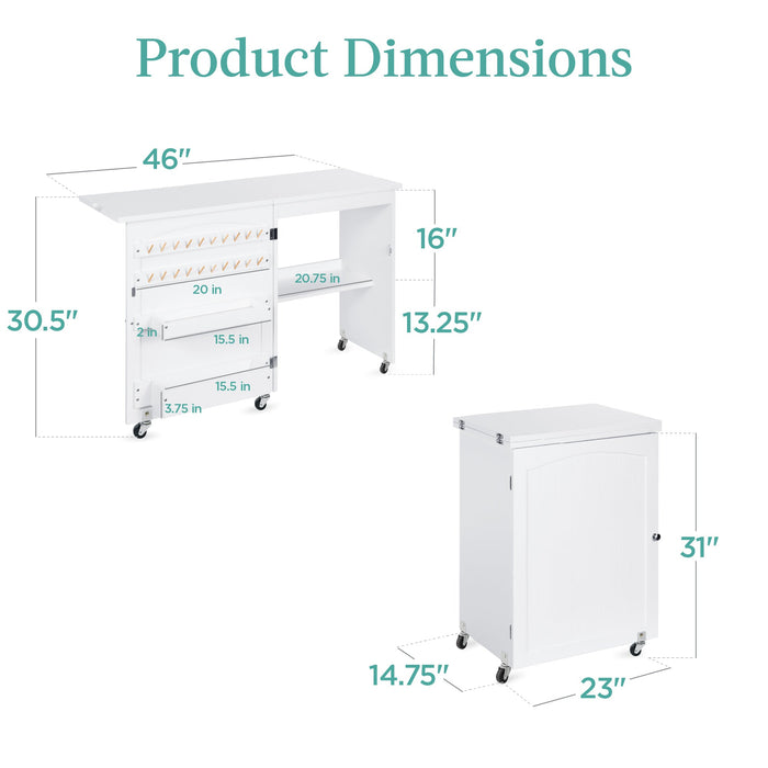 Folding Sewing Table Multipurpose Craft Station & Side Table w/ Wheels