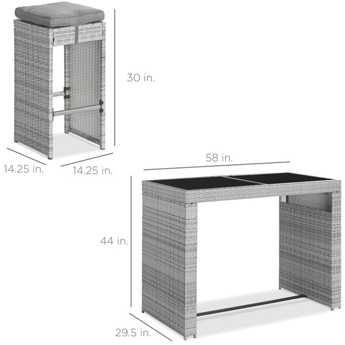 7-Piece Wicker Bar Patio Dining Set w/ Glass Table Top, 6 Stools