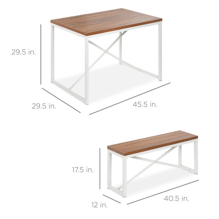 3-Piece Bench Style Dining Furniture Set w/ 2 Benches, Table - 45.5in