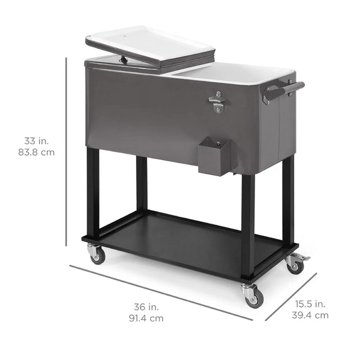 Portable Rolling Cooler Cart w/ Bottle Opener, Catch Tray - 80qt