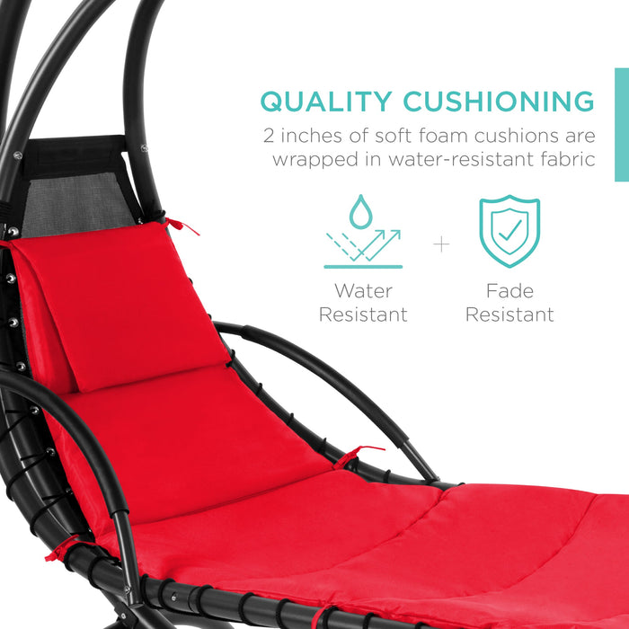 Hanging Curved Chaise Lounge Chair w/ Built-In Pillow, Removable Canopy