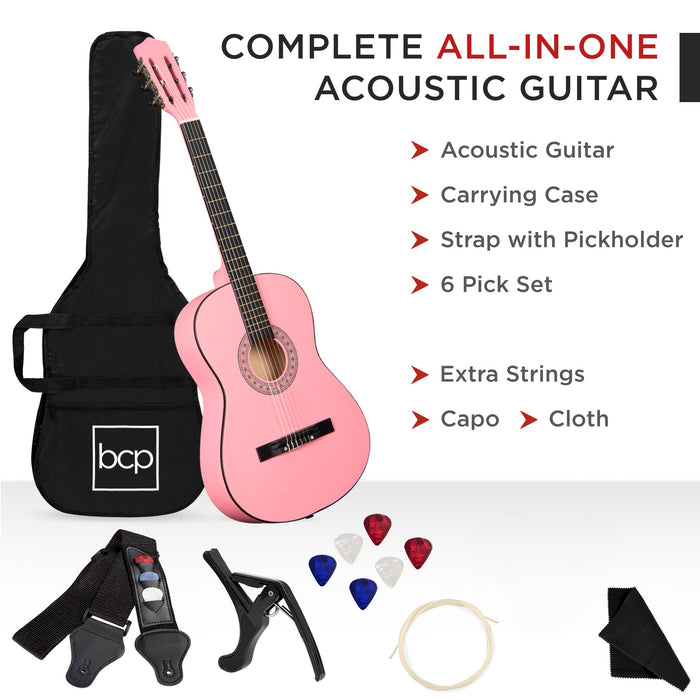 Beginner Acoustic Guitar Set w/ Case, Strap, Strings - 38in