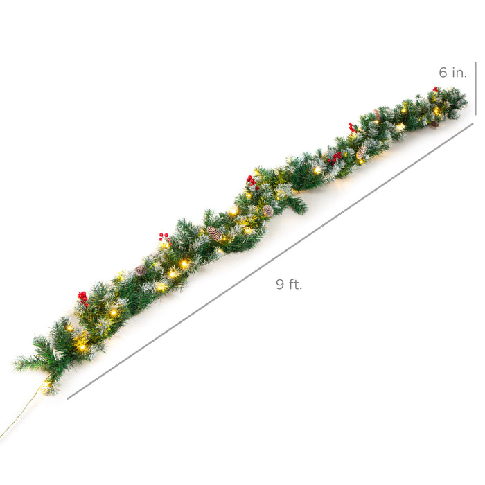 Pre-Lit Pre-Decorated Garland w/ PVC Branch Tips, 50 Lights - 9ft