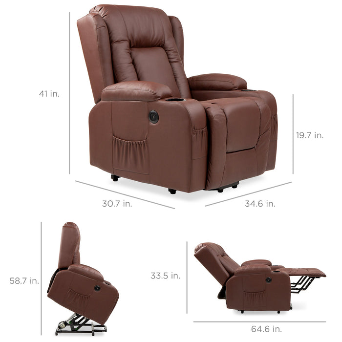 Electric Power Lift Recliner Massage Chair w/ Heat, USB Port, Cupholders