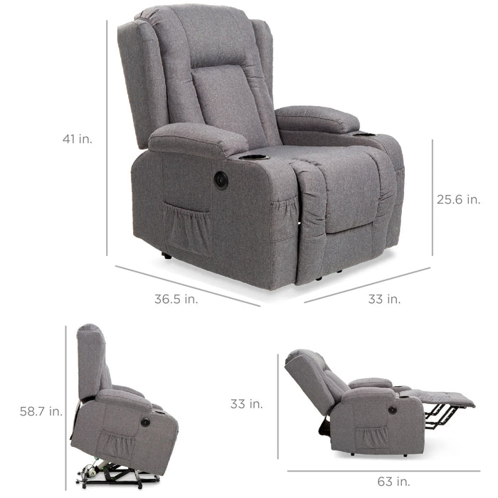 Electric Power Lift Recliner Massage Chair w/ Heat, USB Port, Cupholders