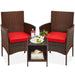 3-Piece Outdoor Patio Wicker Bistro Set w/ Side Storage Table