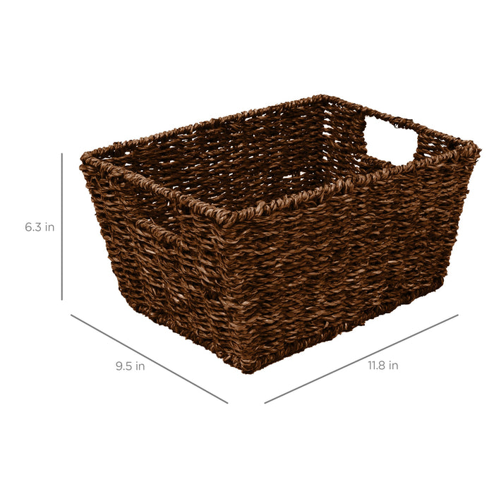 Set of 4 Seagrass Storage Tote Baskets, Laundry Organizer w/ Insert Handles