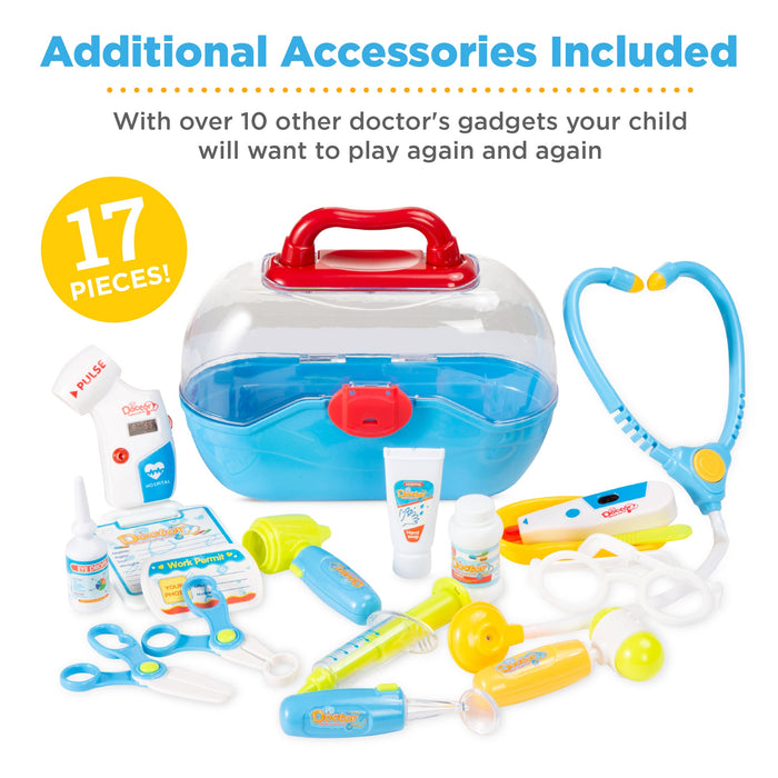 Play Doctor Kit for Kids, Boys & Girls with 17 Accessories, Mobile Cart