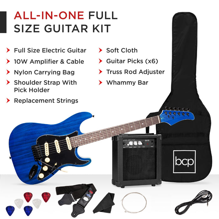 Beginner Electric Guitar Kit w/ Case, 10W Amp, Tremolo Bar - 39in