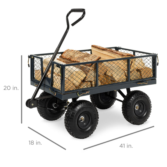 Steel Garden Utility Cart Wagon w/ 400lb Capacity, Removable Sides, Handle