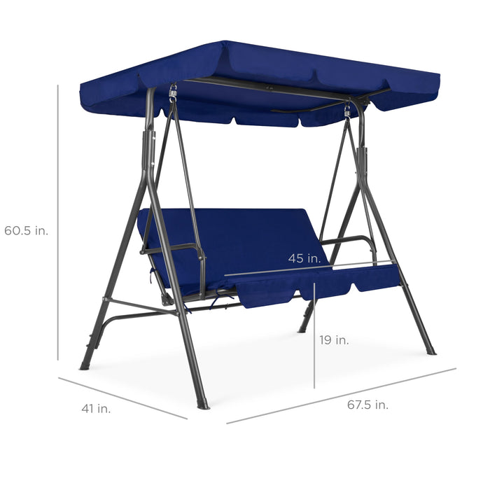 2-Person Outdoor Canopy Swing Glider Furniture w/ Cushions, Steel Frame