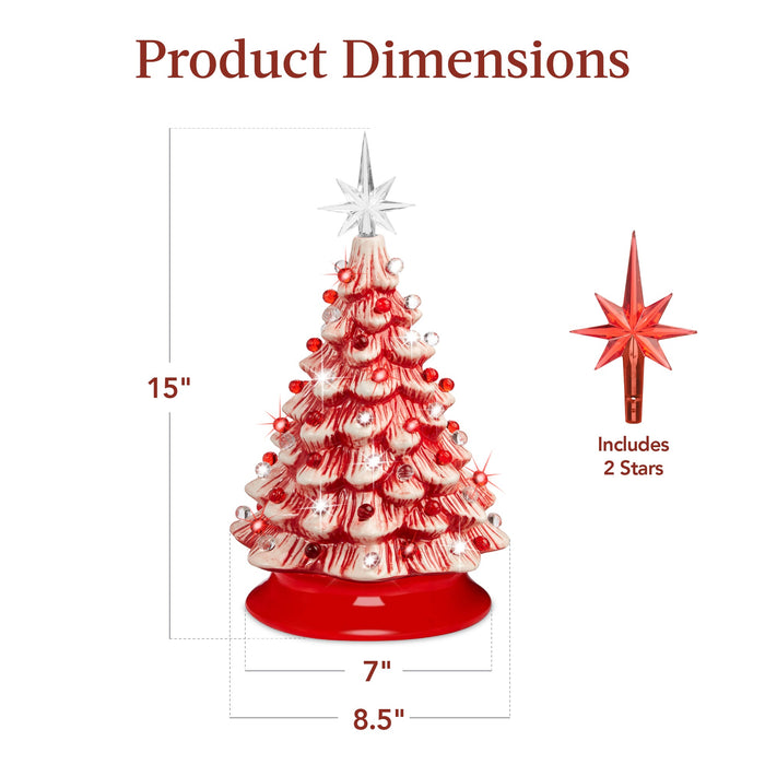 Pre-Lit Ceramic Tabletop Christmas Tree with Lights- 15in