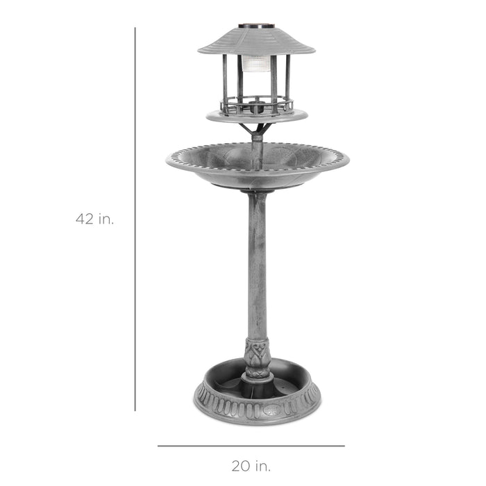 Bain d'oiseaux sur piédestal d'extérieur éclairé à l'énergie solaire avec jardinière et cage à oiseaux décorative