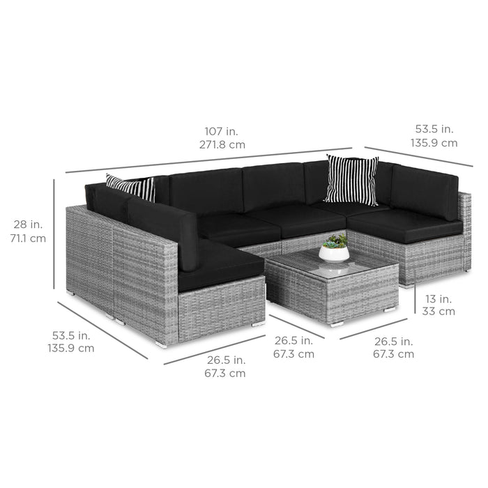 Ensemble de conversation modulaire en osier de 7 pièces avec 2 oreillers et housse