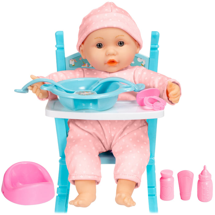 Realistic Baby Doll with Soft Body, Highchair, Potty, Accessories - 12.5in