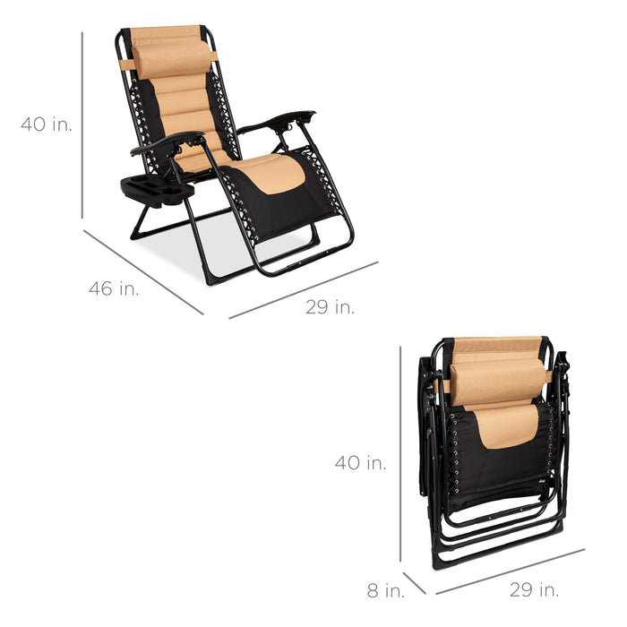 Oversized Padded Zero Gravity Chair, Folding Recliner w/ Headrest, Side Tray