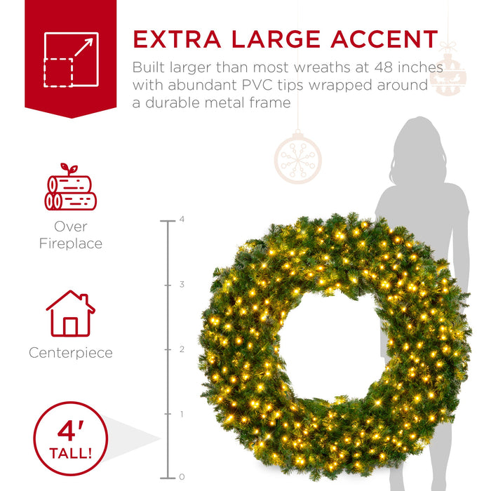 Pre-Lit Artificial Fir Christmas Wreath w/ LED Lights, Plug-In, PVC Tips