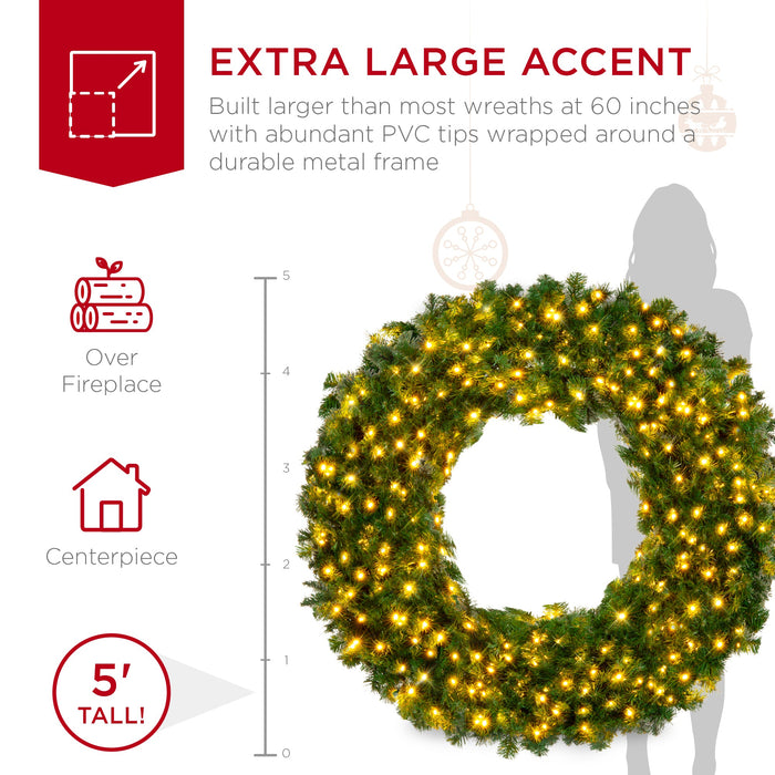 Pre-Lit Artificial Fir Christmas Wreath w/ LED Lights, Plug-In, PVC Tips