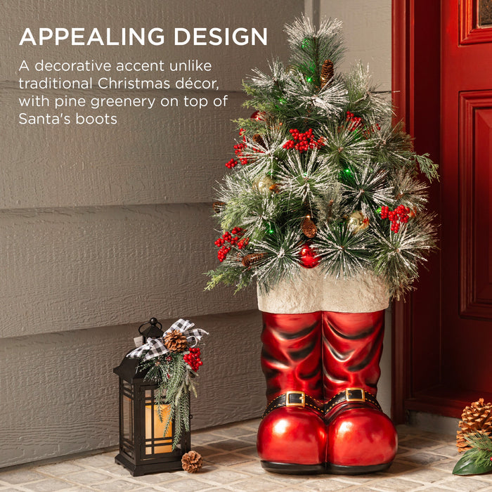 Bottes de Père Noël avec verdure de Noël pré-décorée, lumières - 40 po