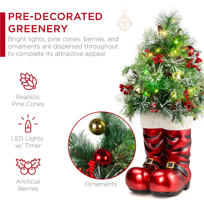 Bottes de Père Noël avec verdure de Noël pré-décorée, lumières - 40 po