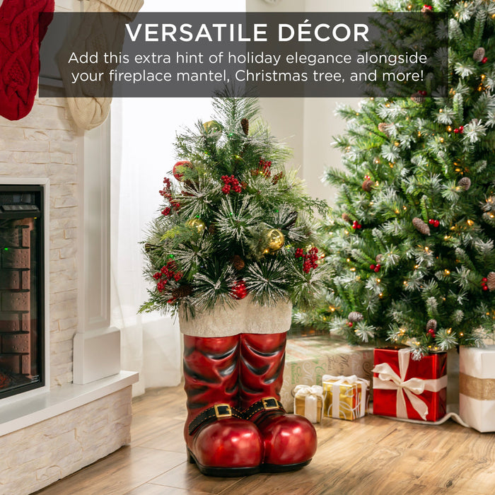 Bottes de Père Noël avec verdure de Noël pré-décorée, lumières - 40 po