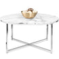 Round Coffee Table w/ Faux Marble Top, Metal Frame - 36in