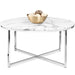 Round Coffee Table w/ Faux Marble Top, Metal Frame - 36in