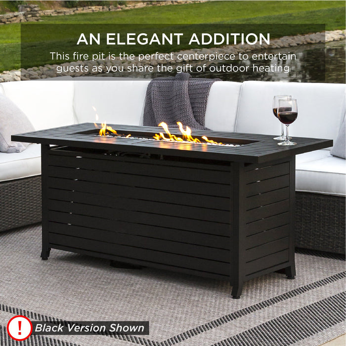 50,000 BTU Rectangular Propane Gas Fire Pit Table w/ Storage, Cover - 57in