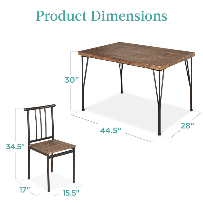 5-Piece Modern Metal and Wood Dining Table Furniture Set w/ 4 Chairs