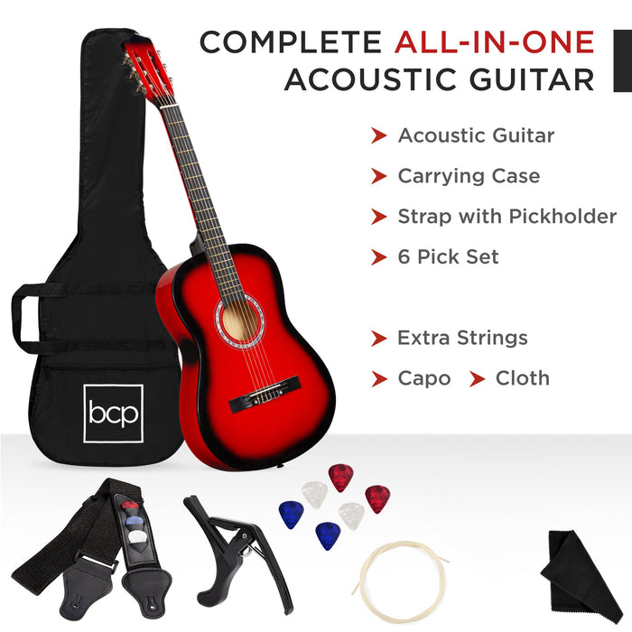 Beginner Acoustic Guitar Set w/ Case, Strap, Strings - 38in