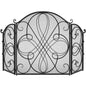 3-Panel Wrought Iron Metal Fireplace Screen Cover w/ Scroll Design - 55x33in