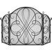 3-Panel Wrought Iron Metal Fireplace Screen Cover w/ Scroll Design - 55x33in